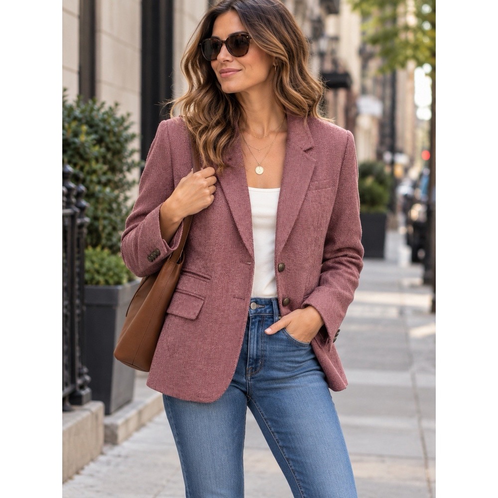 Banana Republic Burgundy Herringbone Wool Bld Blazer Jacket 14 Tailored Classic